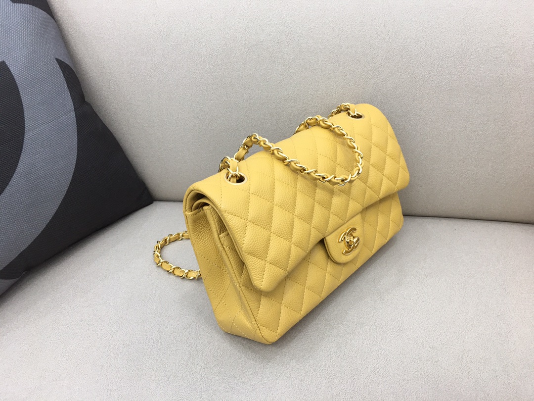 Medium Classic Flap Caviar Bag A01112 Yellow/Gold